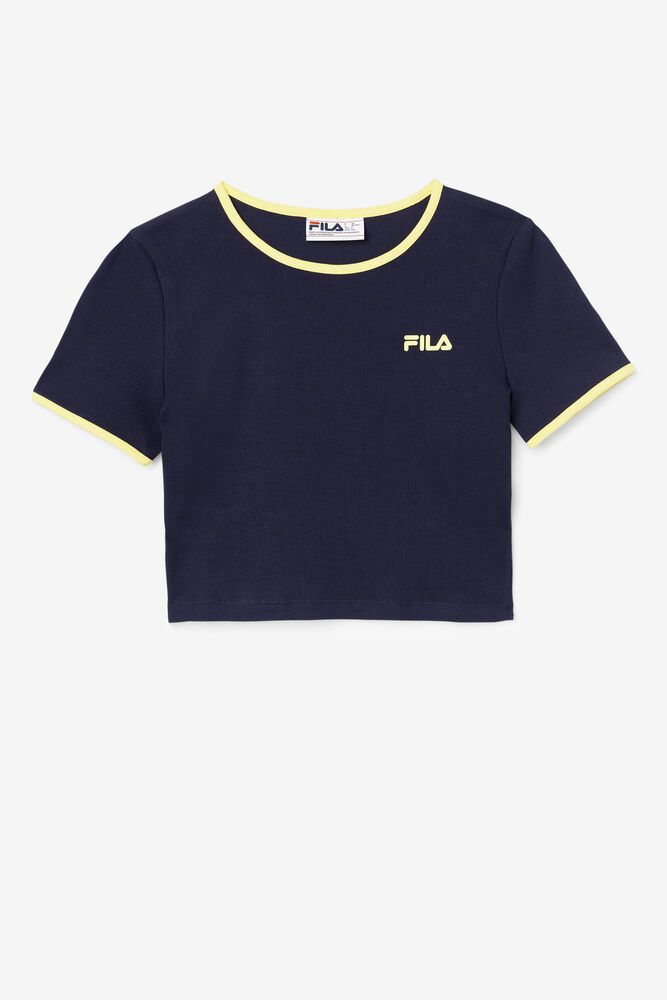 Fila T-Shirt Perla Crop Top Womens Navy - India KSE-402375